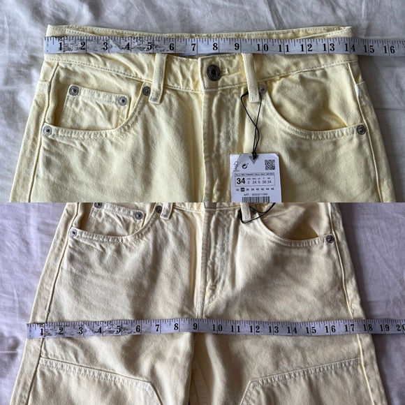 NWT ZARA Mid Rise Patch Pocket Yellow Jeans 2 - Picture 14 of 16